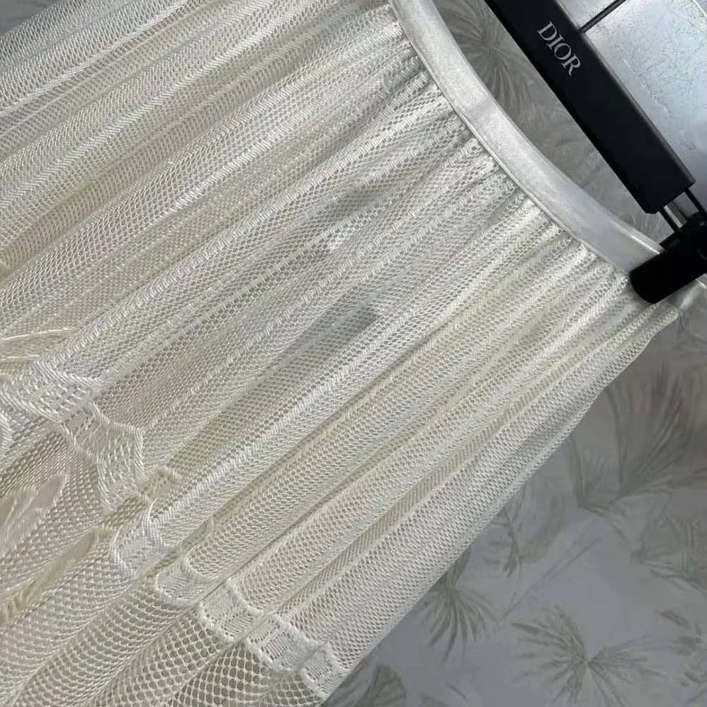 Dior Flared Mid-Length Skirt Ecru Technical Cotton Lace with D for Women in Lace Butterfly Motif Dior Flared Mid-Length Skirt Ecru Technical Cotton Lace with D for Women in Lace Butterfly Motif