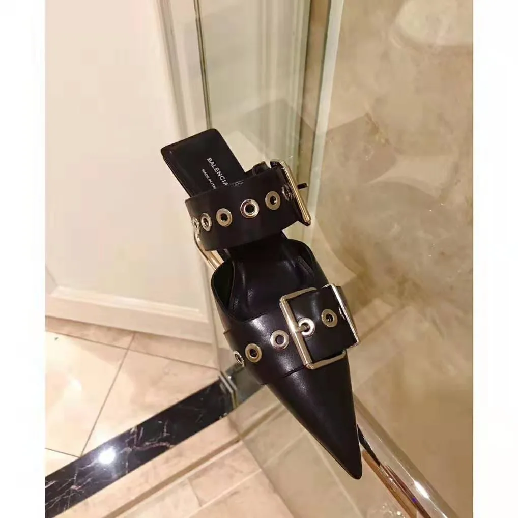 Balenciaga Belt 40mm Mule Pumps in Black Shiny Leather for Women