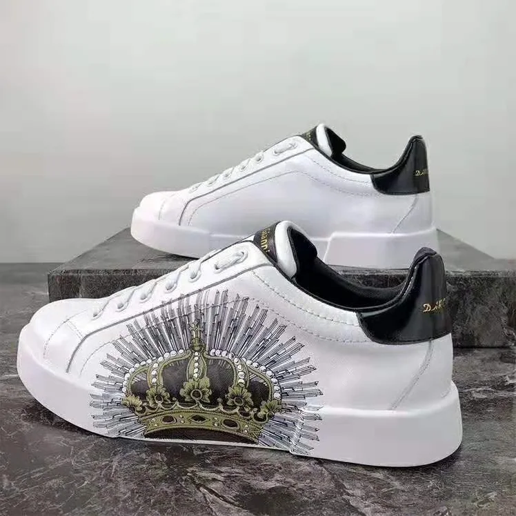 Dolce Gabbana D&G Printed Calfskin Portofino Sneakers for Men in White Dolce Gabbana D&G Printed Calfskin Portofino Sneakers for Men in White