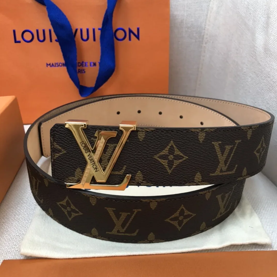 Louis Vuitton Initiales LV Belt in Monogram Canvas with Gold in Toned Hardware Louis Vuitton Initiales LV Belt in Monogram Canvas with Gold in Toned Hardware