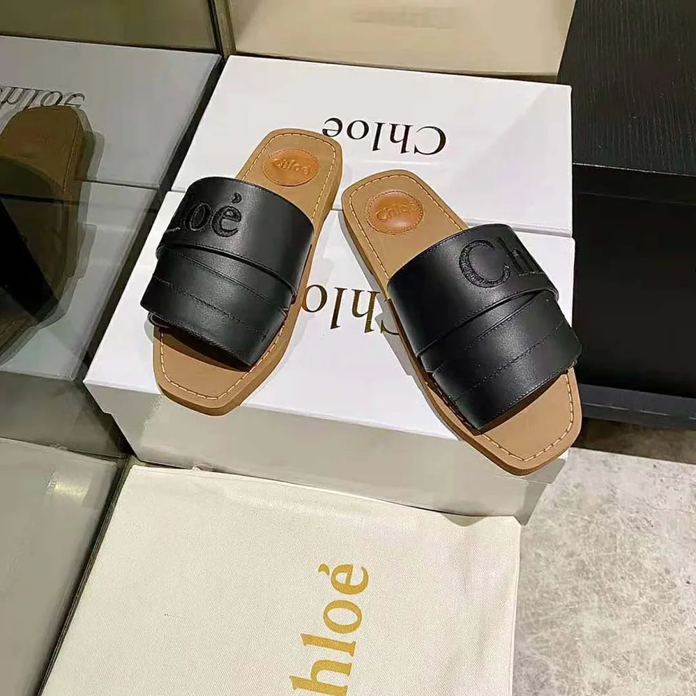 Chloe Woody Flat Mule for Women in Black