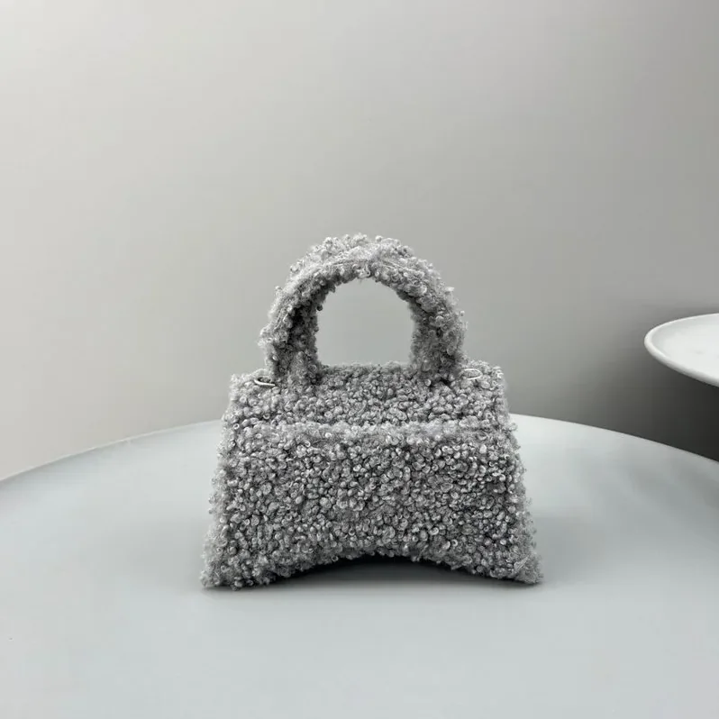 Furry Hourglass Small Handbag Black in Grey/Pink / Furry Hourglass Small Handbag Black in Grey/Pink /