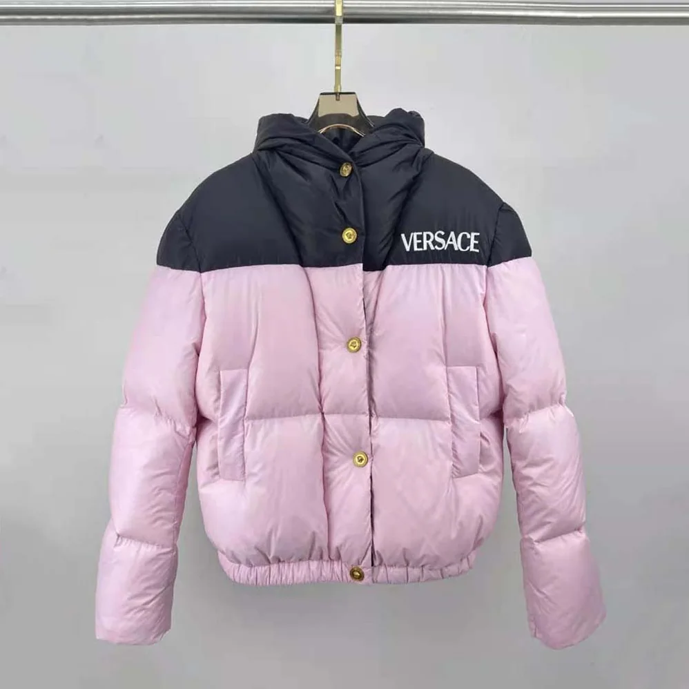 Versace Logo Puffer Jacket for Women in Pink Versace Logo Puffer Jacket for Women in Pink