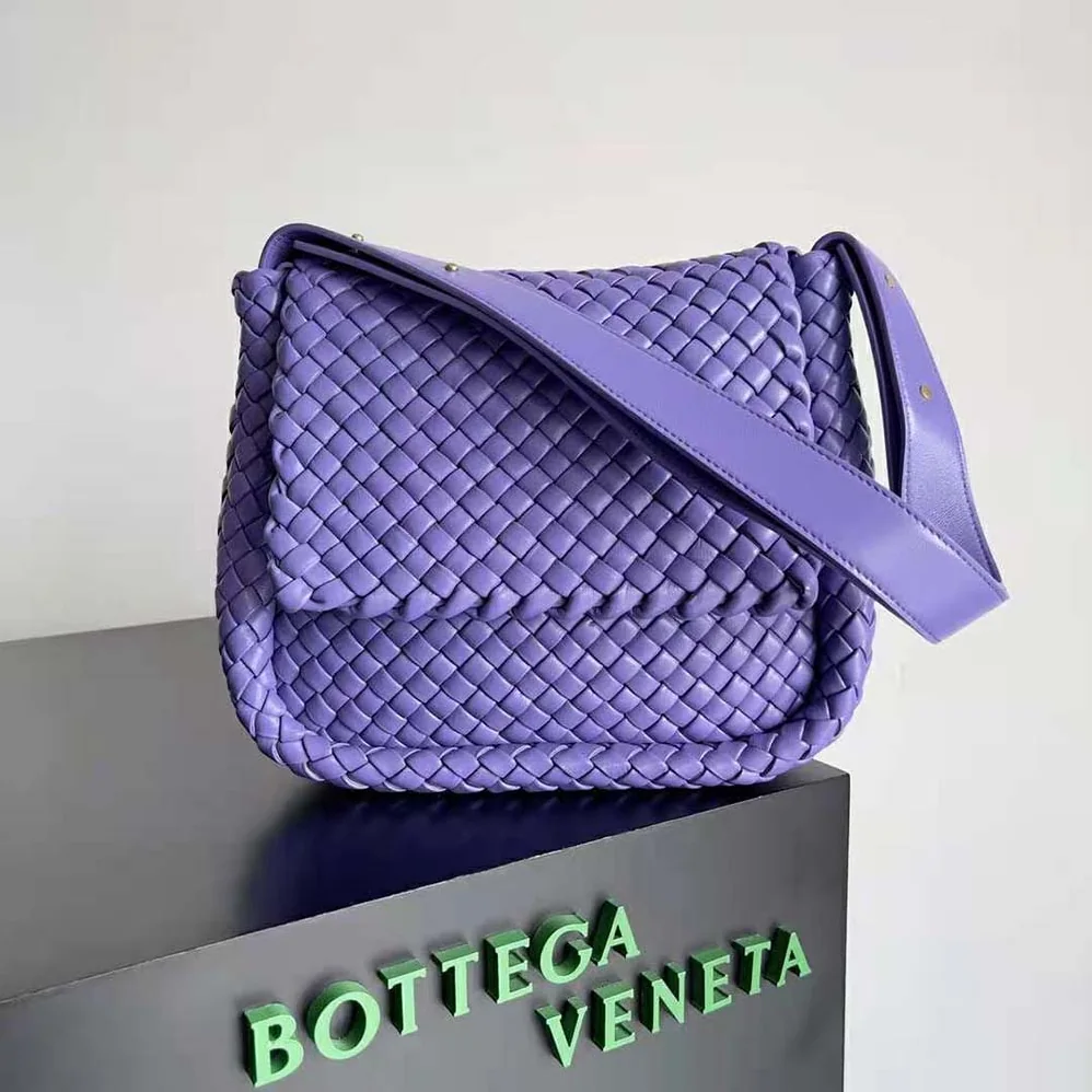Bottega Veneta Cobble Shoulder Bag Small Padded Intreccio Leather for Women in Purple