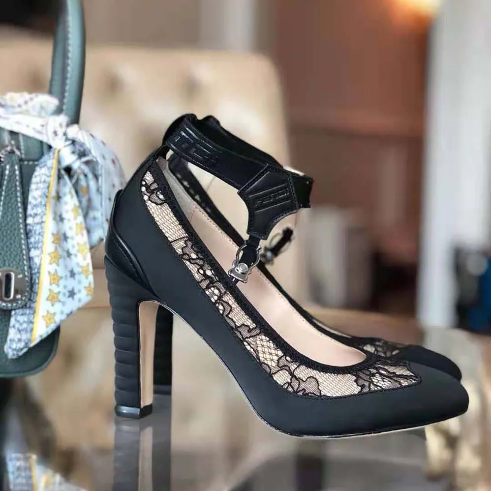 Fendi Black Lace and Satin Pumps in 95 mm Heel for Women