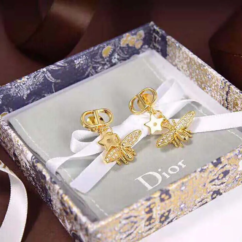 Dior Petit CD Earrings Gold-Finish Metal and White Crystals for Women Dior Petit CD Earrings Gold-Finish Metal and White Crystals for Women