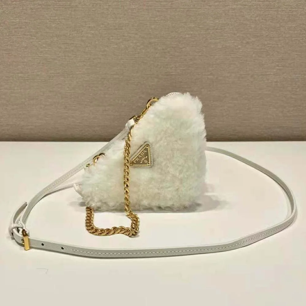 Prada Shearling and Saffiano Leather Mini-Pouch for Women in White