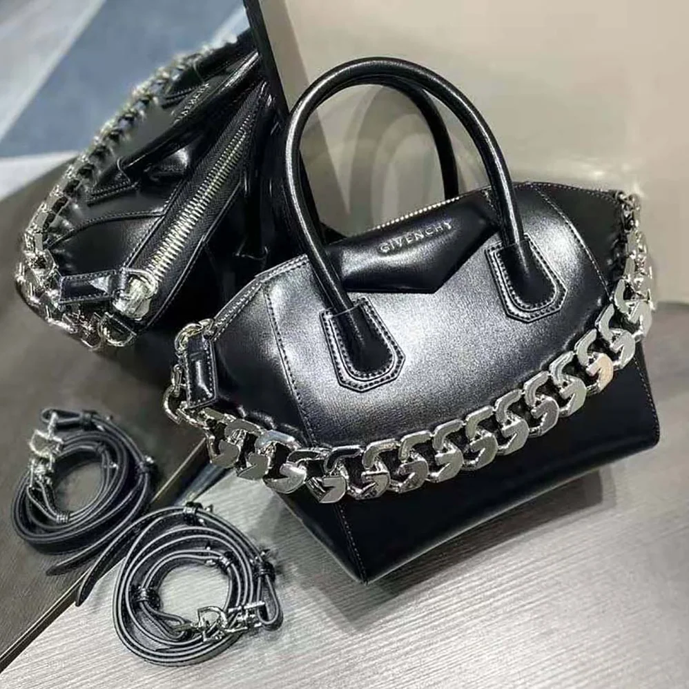 Givenchy Mini Antigona Bag in Box Leather with Chain for Women in Black