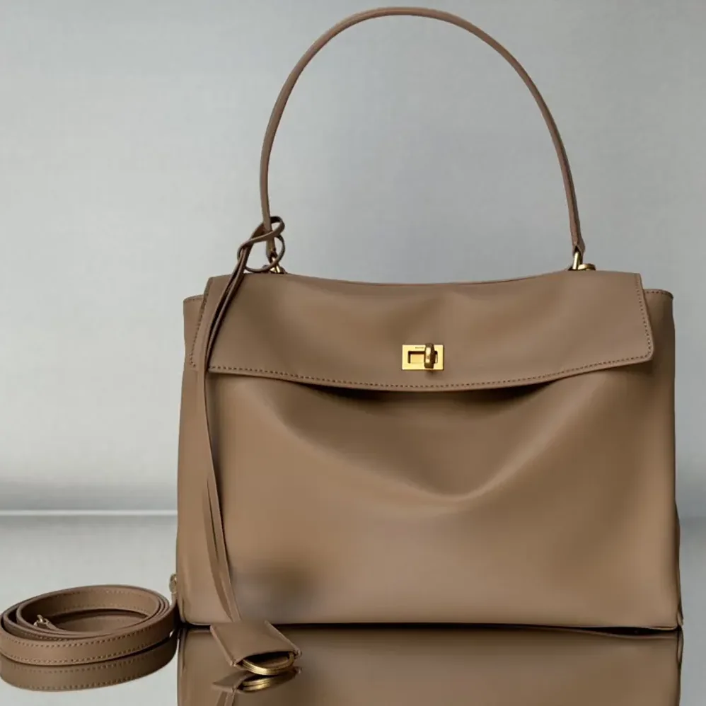 Balenciaga Rodeo Handbag Medium In latte Smooth Calfskin Aged for Women in gold Hardware