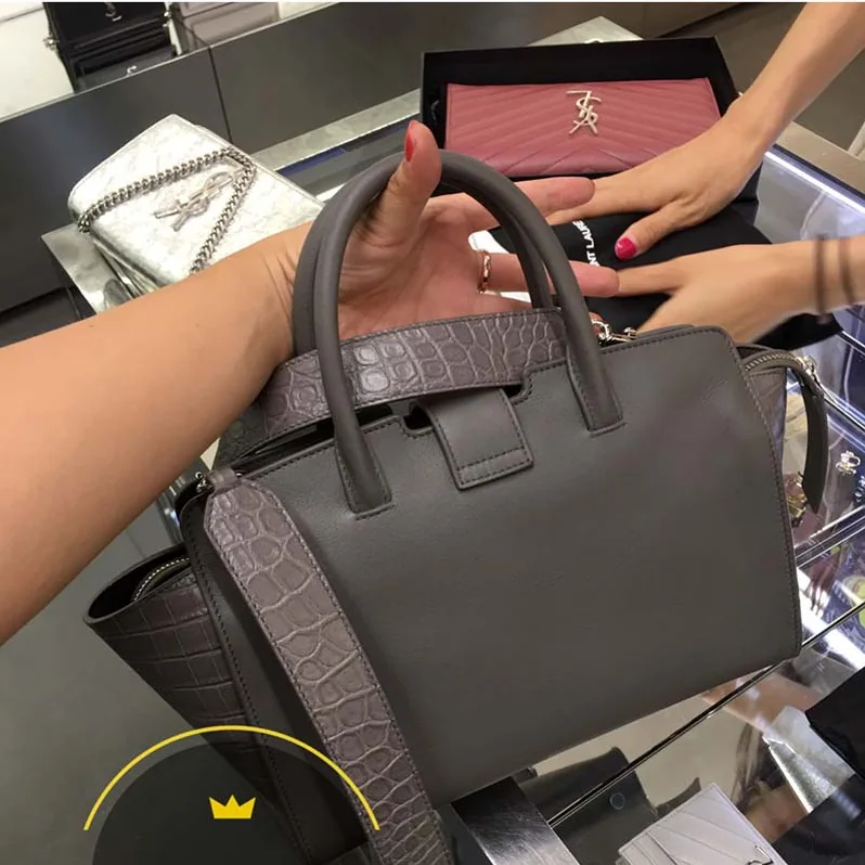 Saint Laurent YSL Small Downtown Cabas Grey Crocodile Embossed for Women