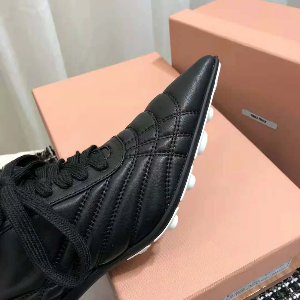 Miu Miu Nappa Leather Mid-heel Sneakers for Women in Black