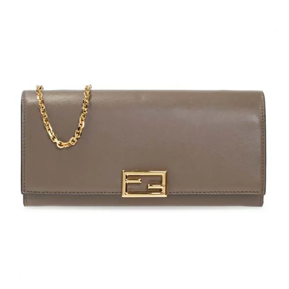 Fendi Shoulder Bag Brown Chain Leather Wallet for Women