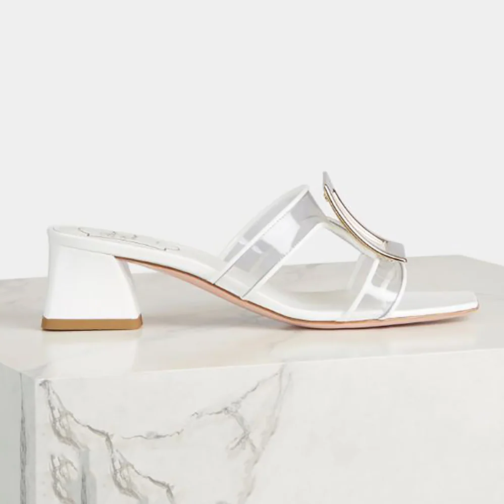 Roger Vivier Bikiviv Metal Buckle Mules in PVC for Women in White
