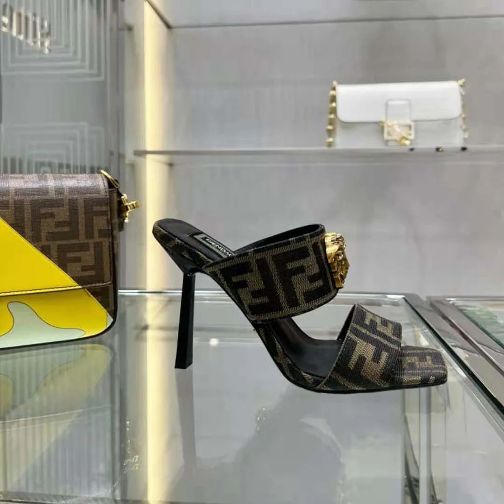 Versace Fendace FF Jacquard Mules for Women in Brown Versace Fendace FF Jacquard Mules for Women in Brown