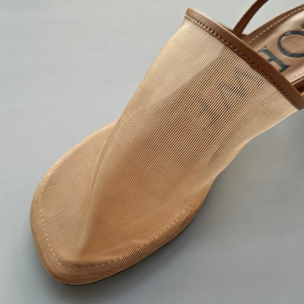 Loewe Petal Slingback Heel Sandal in Mesh for Women in Tan