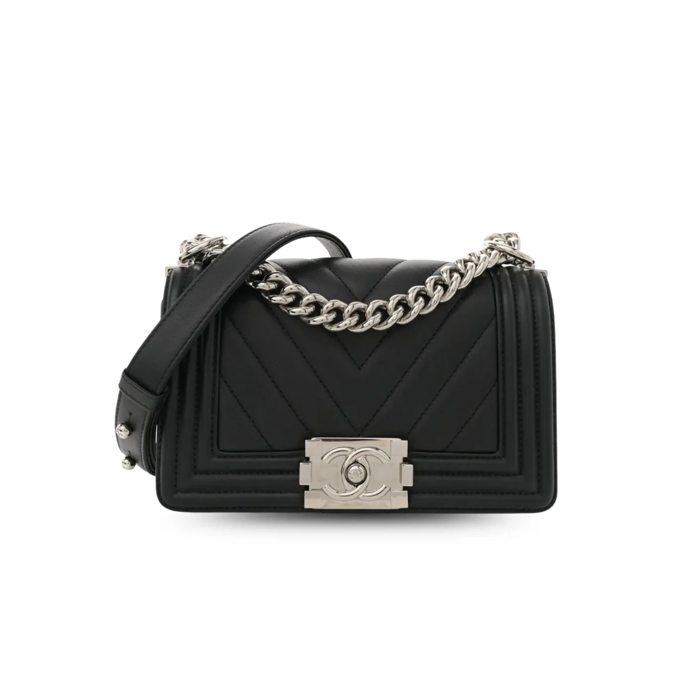 Chanel Boy Mini Crossbody Bag in Black Silver Hardware Chanel Boy Mini Crossbody Bag in Black Silver Hardware