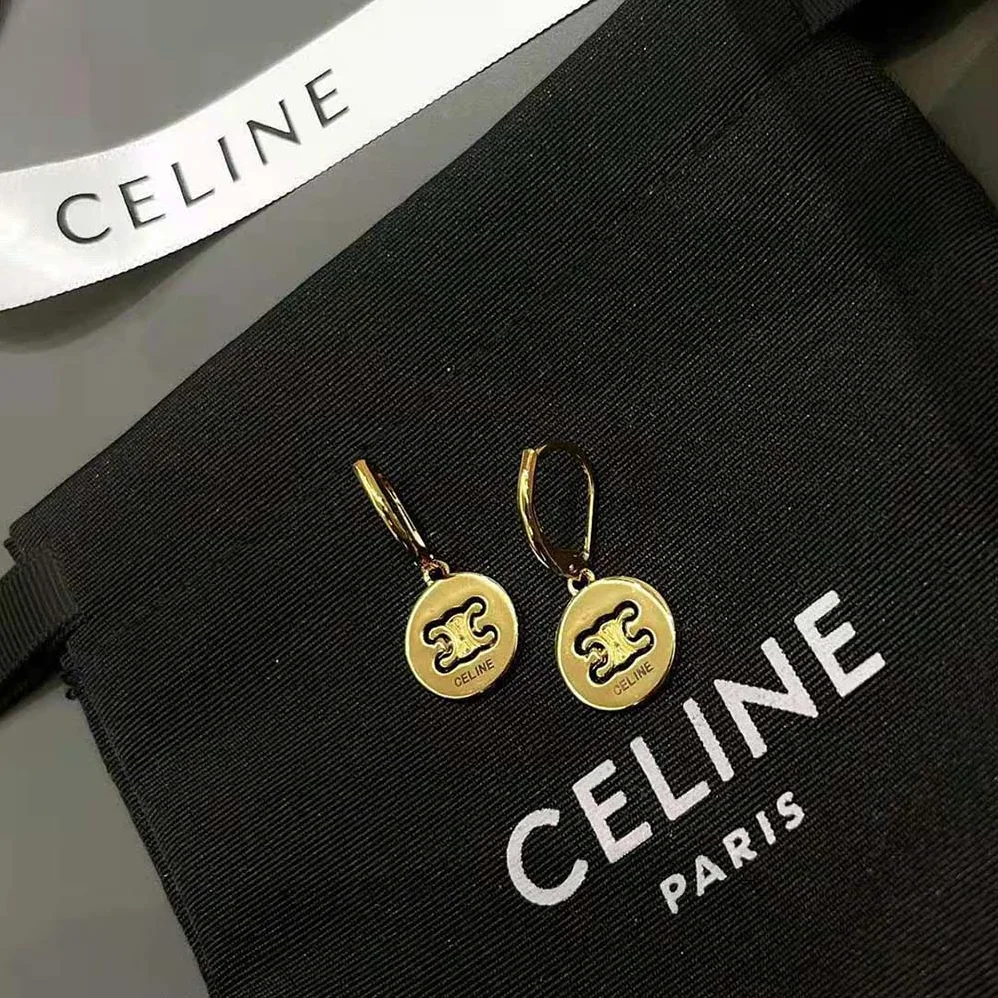 Celine Triomphe Swivel Earrings in Brass with Gold Finish for Women