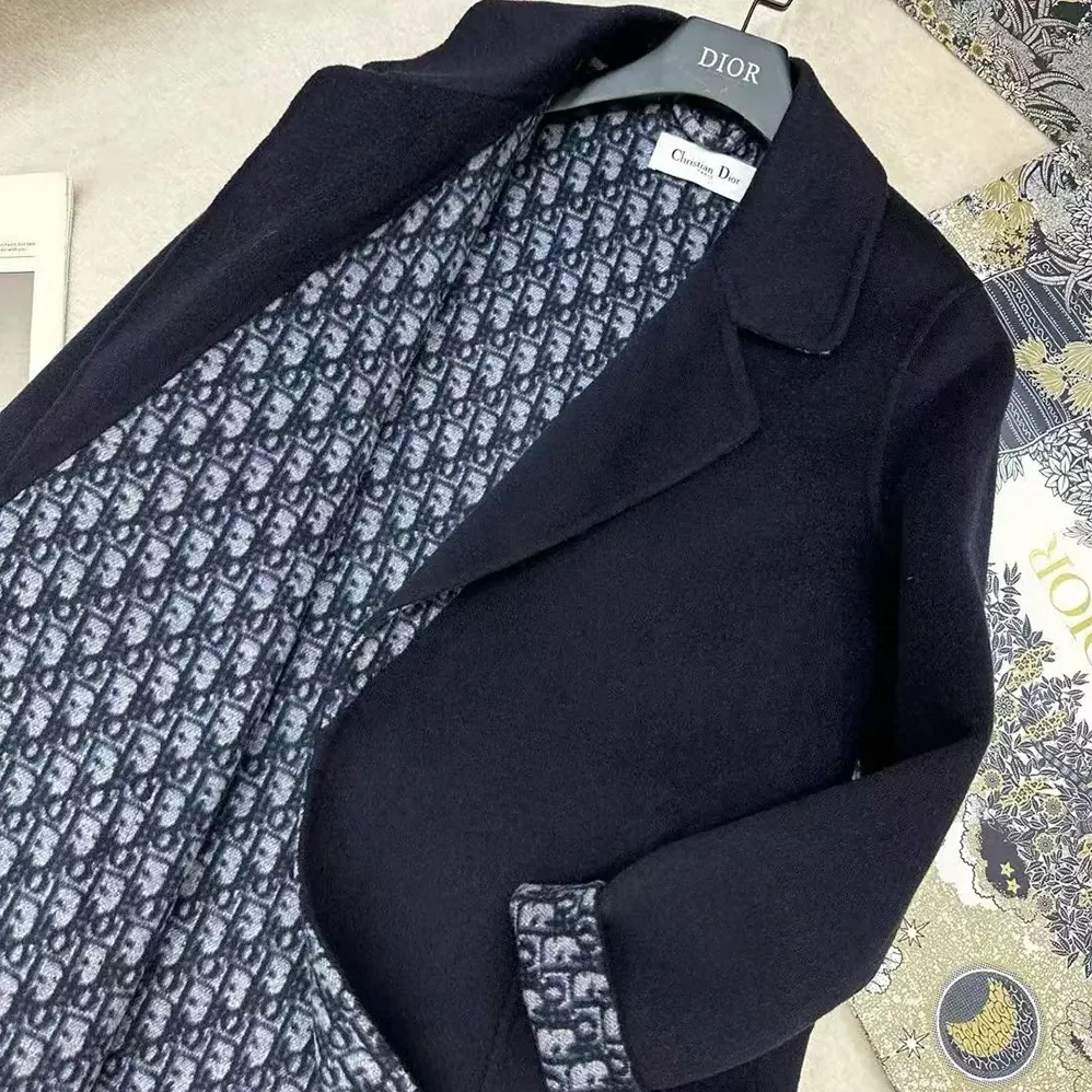 Dior Coat Blue Double for Women in Sided Wool