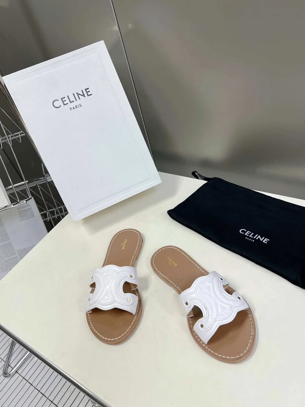 Celine Triomphe Mule White Celine Triomphe Mule White
