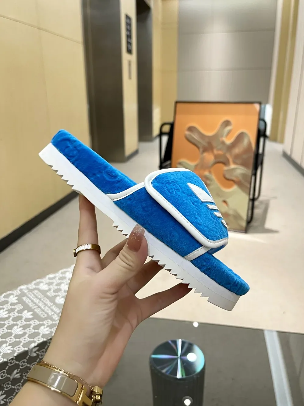 Gucci x Adidas GG Platform Sandal Blue for Women Gucci x Adidas GG Platform Sandal Blue for Women