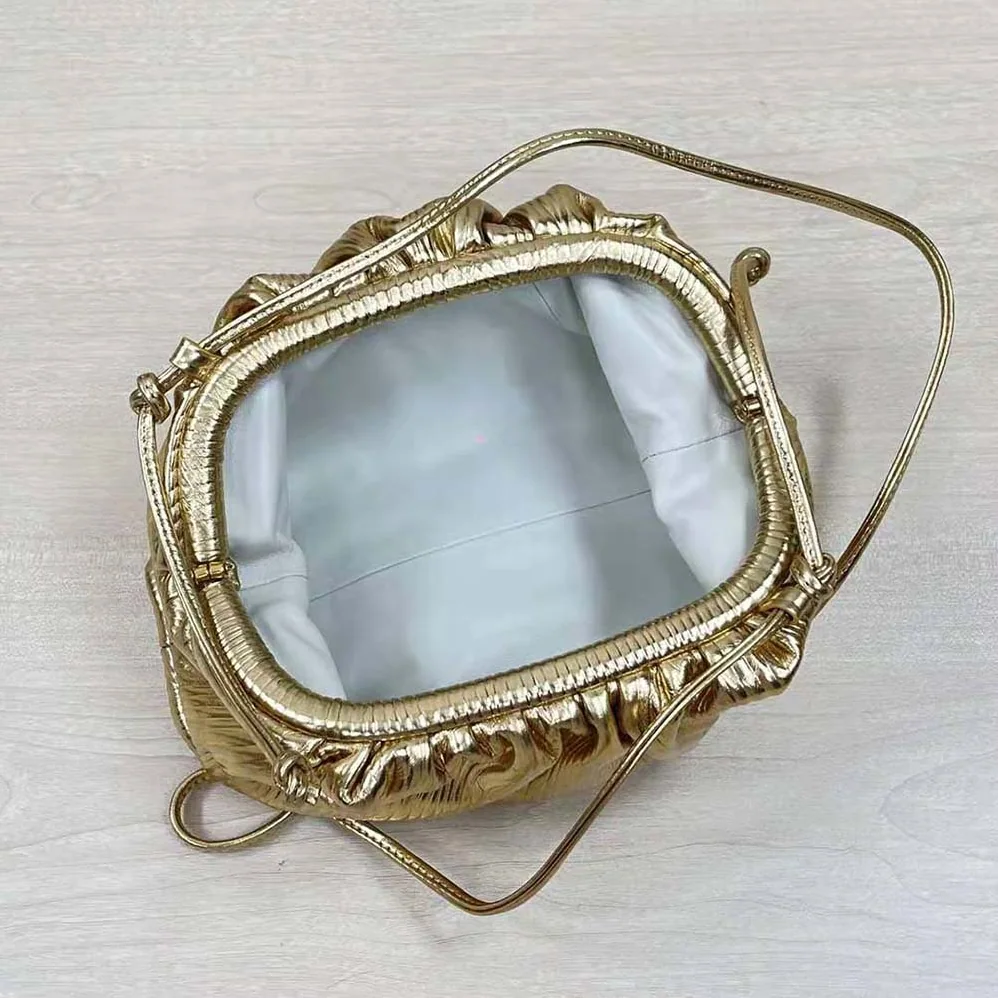 Bottega Veneta Pouch Metalized Leather Clutch for Women in Gold