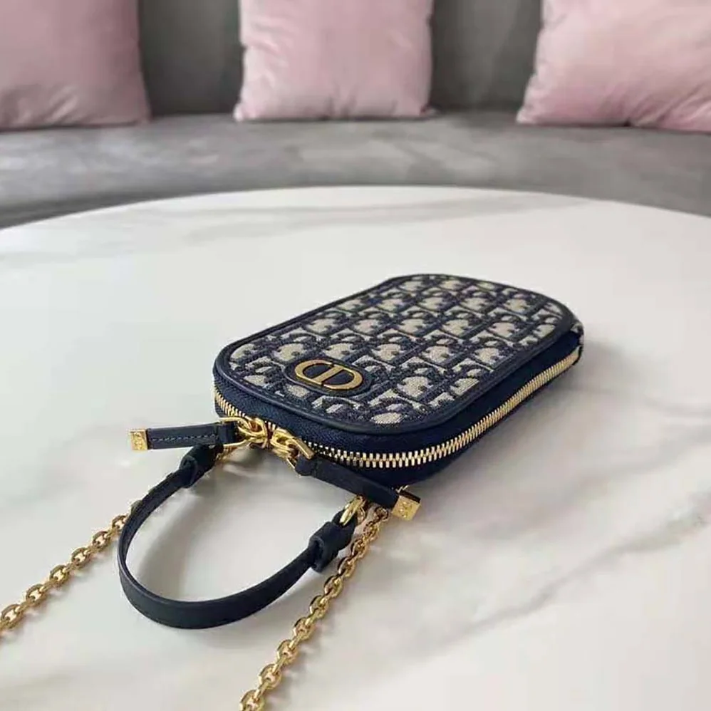 Dior 30 Montaigne Phone Holder Blue Dior Oblique Jacquard for Women Dior 30 Montaigne Phone Holder Blue Dior Oblique Jacquard for Women