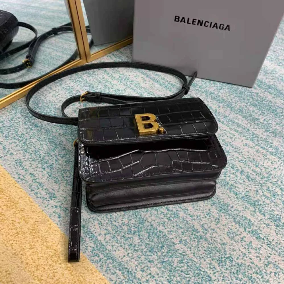 Balenciaga B. Small Bag in Black Crocodile Embossed Calfskin for Women in Black Balenciaga B. Small Bag in Black Crocodile Embossed Calfskin for Women in Black