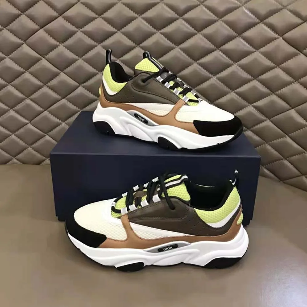 Dior B22 Sneaker Green and White Technical Mesh with Ebony and Camel Smooth Calfskin for Men Dior B22 Sneaker Green and White Technical Mesh with Ebony and Camel Smooth Calfskin for Men