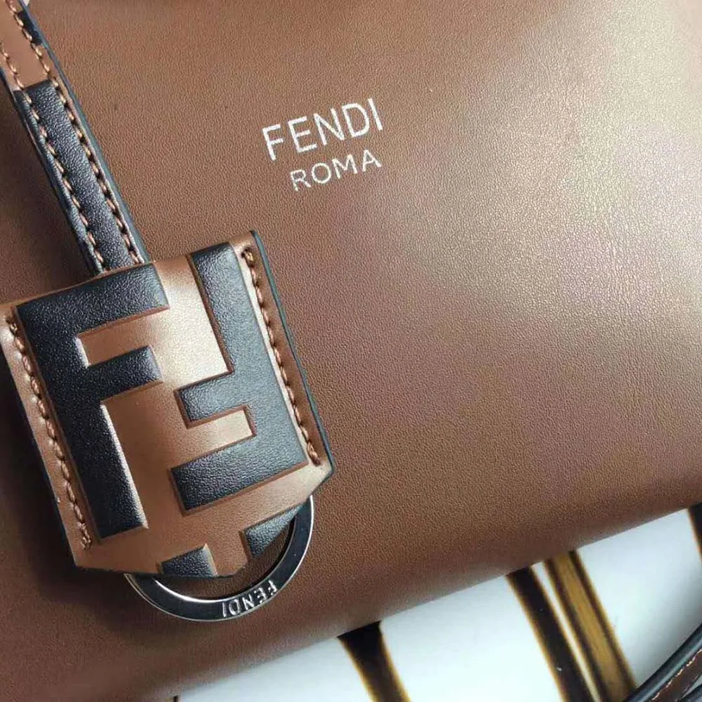Fendi By the Way Mini Small Leather Boston Bag for Women in Brown Fendi By the Way Mini Small Leather Boston Bag for Women in Brown