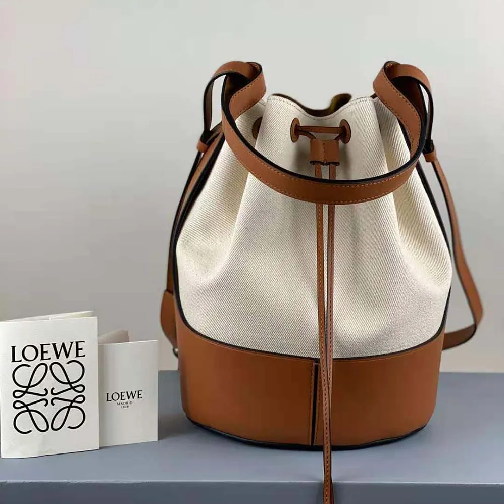 Loewe Balloon Bag in Canvas and Calfskin for Women in Brown