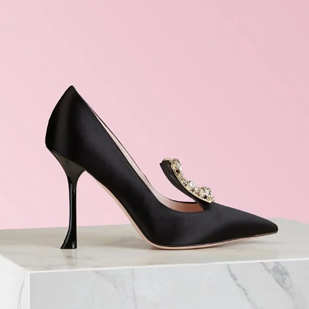 Roger Vivier Broche Vivier Buckle Pumps in Satin-10cm Heel for Women Roger Vivier Broche Vivier Buckle Pumps in Satin-10cm Heel for Women