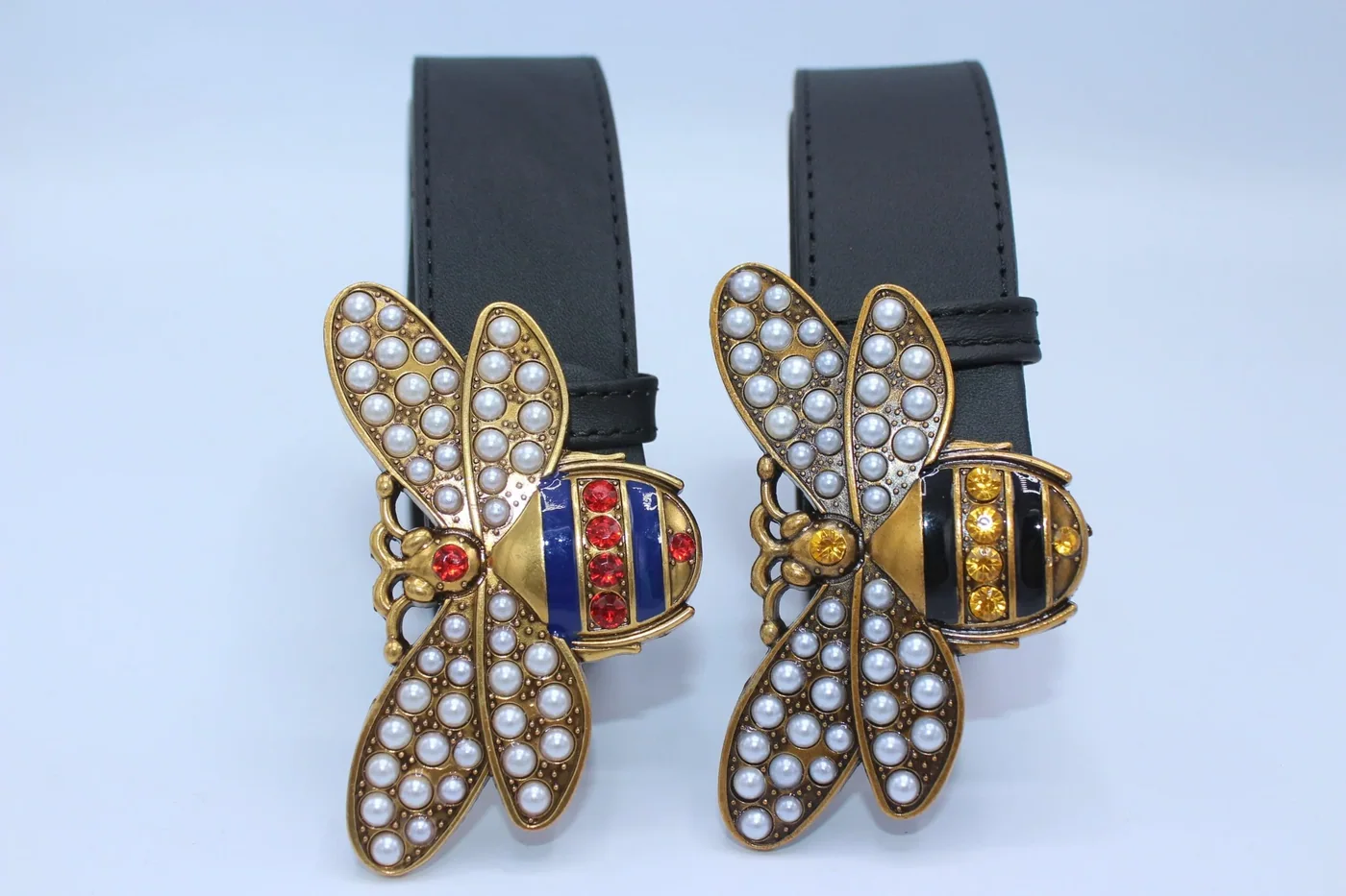 Perfect Bee Figured Black Leather Belt