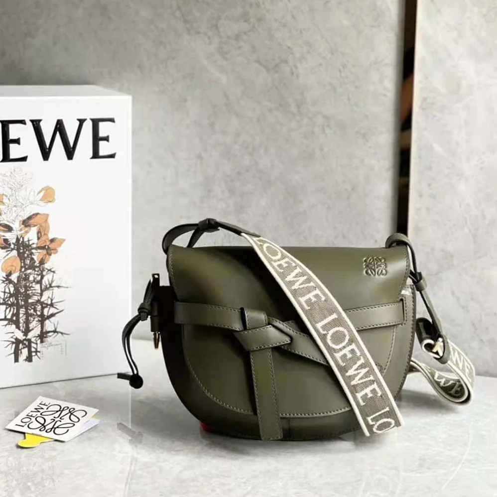 Loewe Small Gate Bag in Soft Calfskin and Jacquard for Women in Green Loewe Small Gate Bag in Soft Calfskin and Jacquard for Women in Green