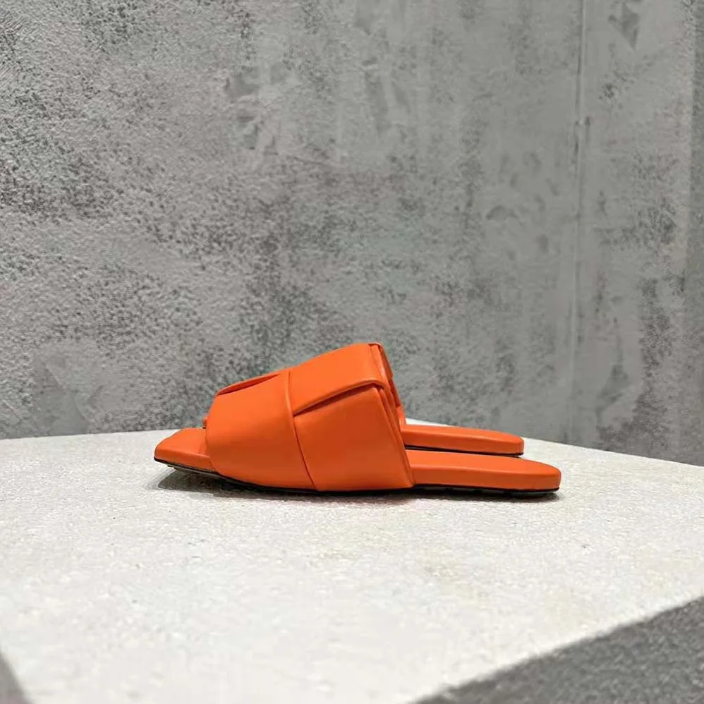 Bottega Veneta Patch Flat Mule Padded Intreccio Leather Flat Mules for Women in Orange