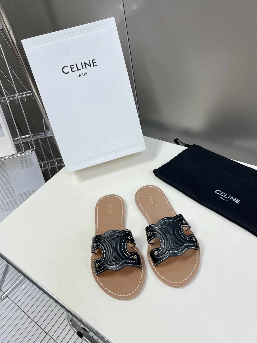 Celine Triomphe Mule Black .38NO Celine Triomphe Mule Black .38NO