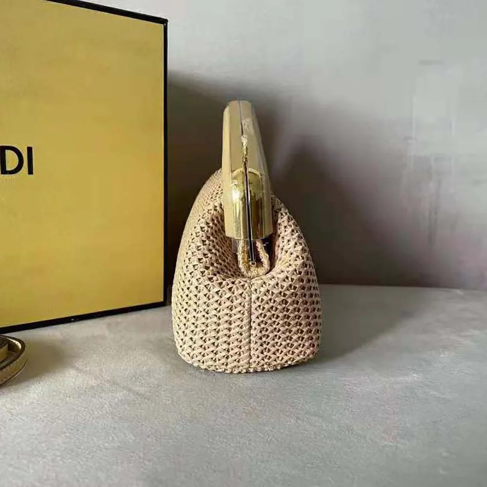 Fendi First Small Beige Raffia Macrame Bag for Women Fendi First Small Beige Raffia Macrame Bag for Women