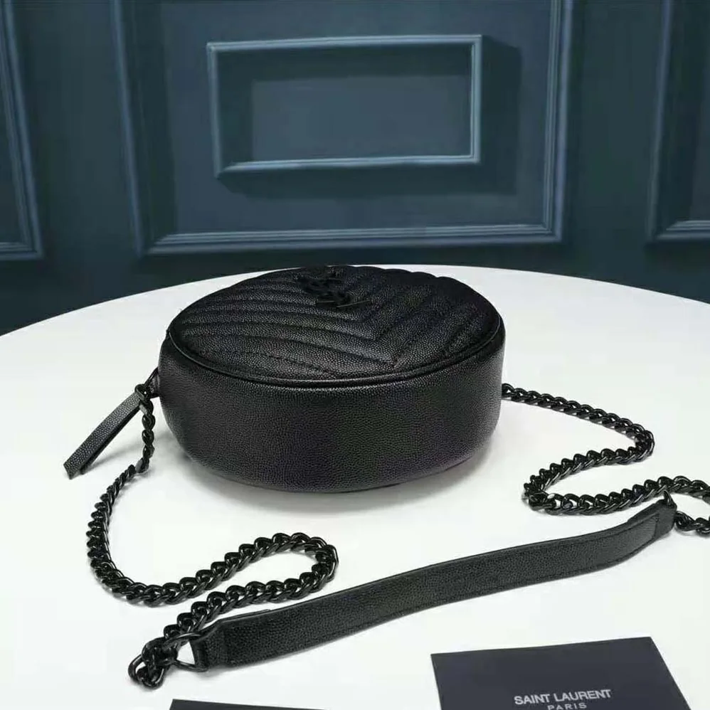 Saint Laurent YSL Vinyle Round Camera Bag in Chevron for Women in Quilted Smooth Leather