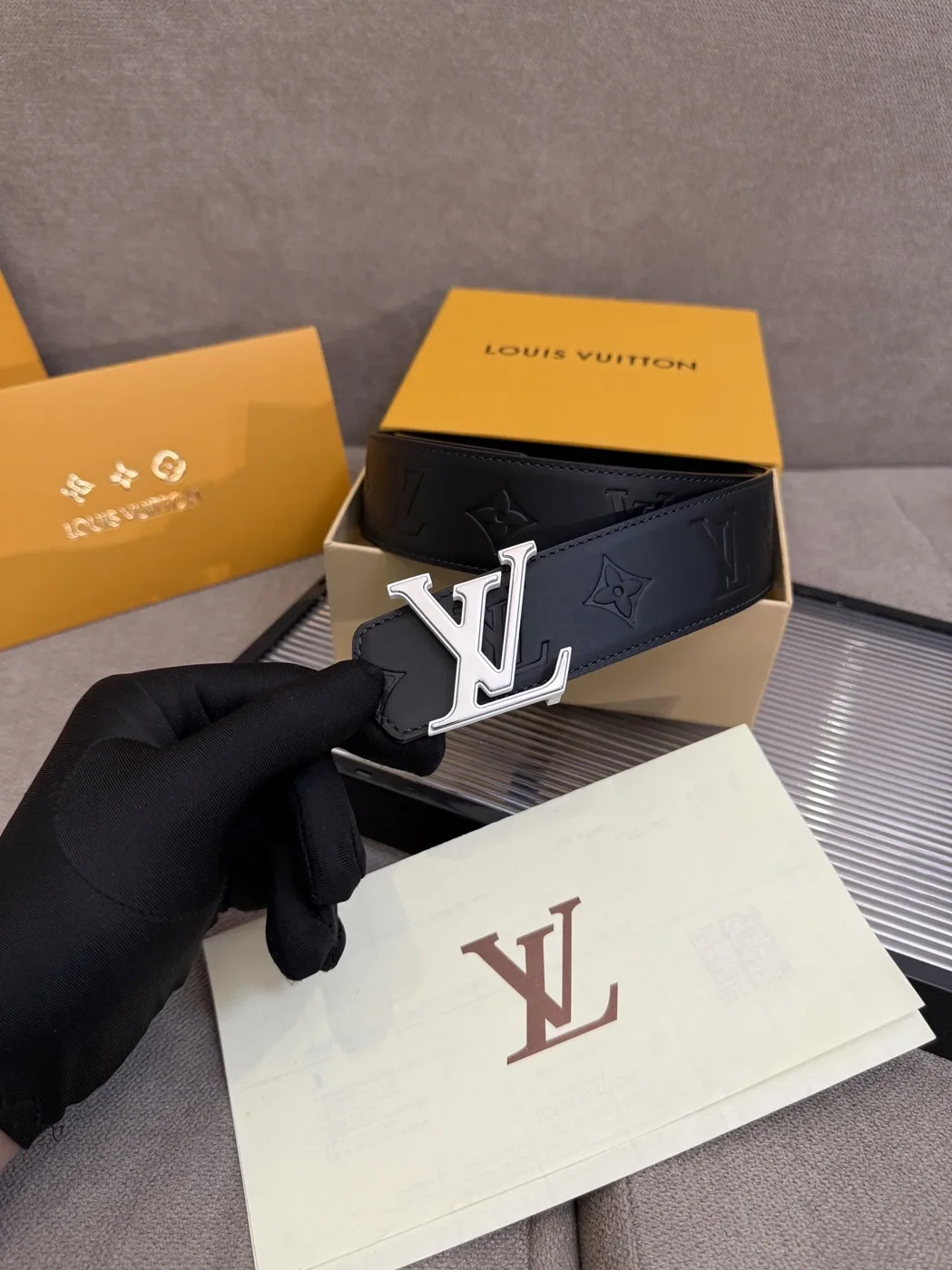 Louis Vuitton LV Initiales Monogram Embossed Leather Belt Black With Silver Buckle Louis Vuitton LV Initiales Monogram Embossed Leather Belt Black With Silver Buckle