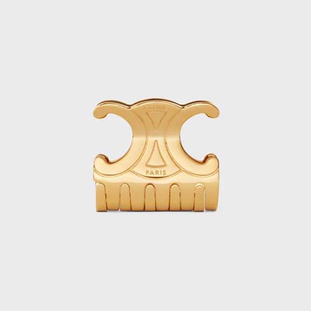 Celine Triomphe Medium Hair Claw in Zamak and Steel with Gold Finish for Women Celine Triomphe Medium Hair Claw in Zamak and Steel with Gold Finish for Women