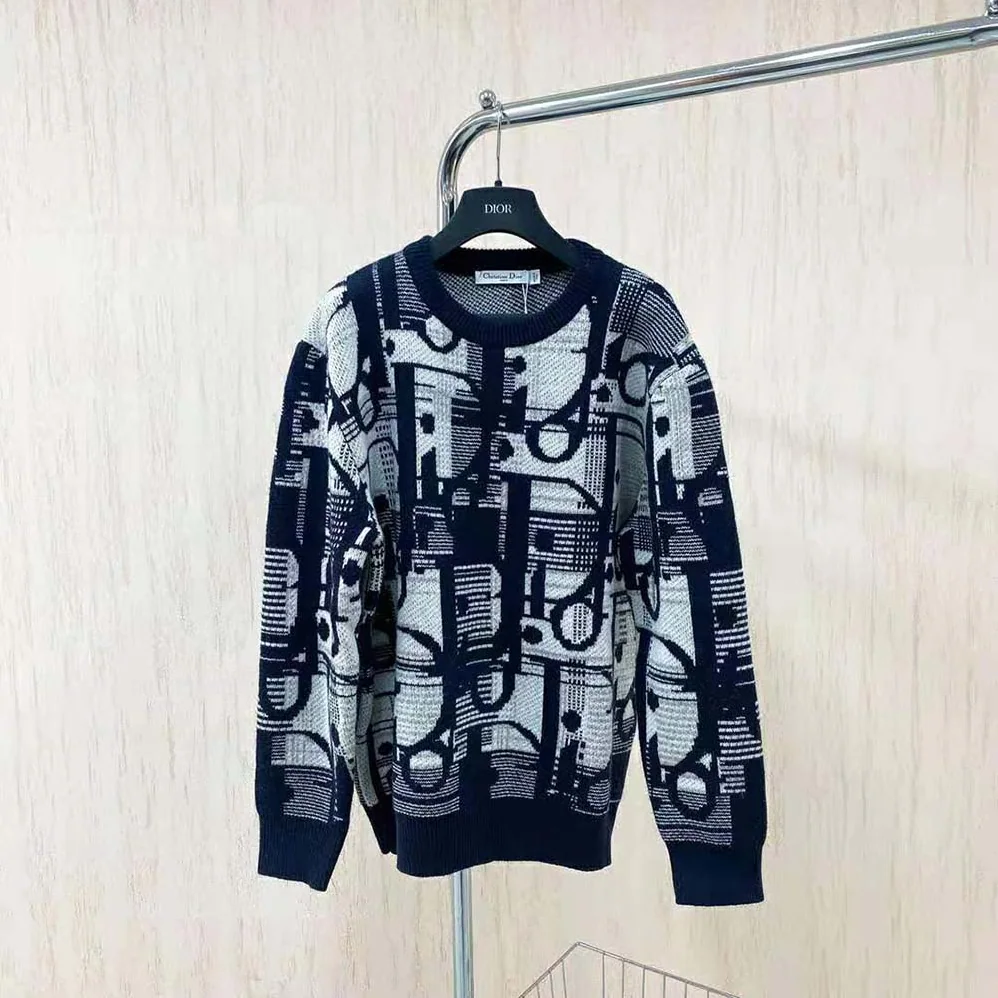 Dior Oblique Sweater with Tartan Motif Gray Wool Jacquard for Men