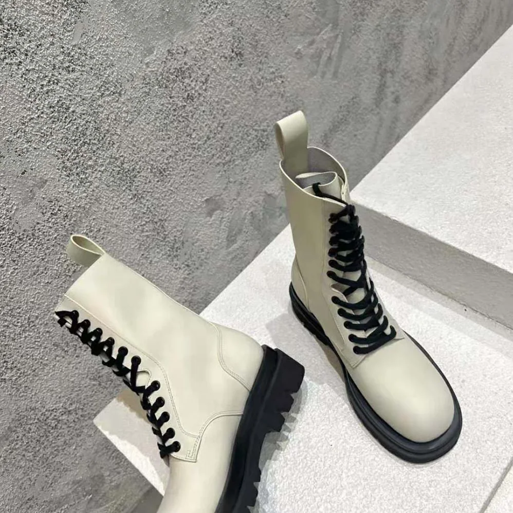 Bottega Veneta Lug Lace-Up Boot in Calfskin Leather for Women in White Bottega Veneta Lug Lace-Up Boot in Calfskin Leather for Women in White