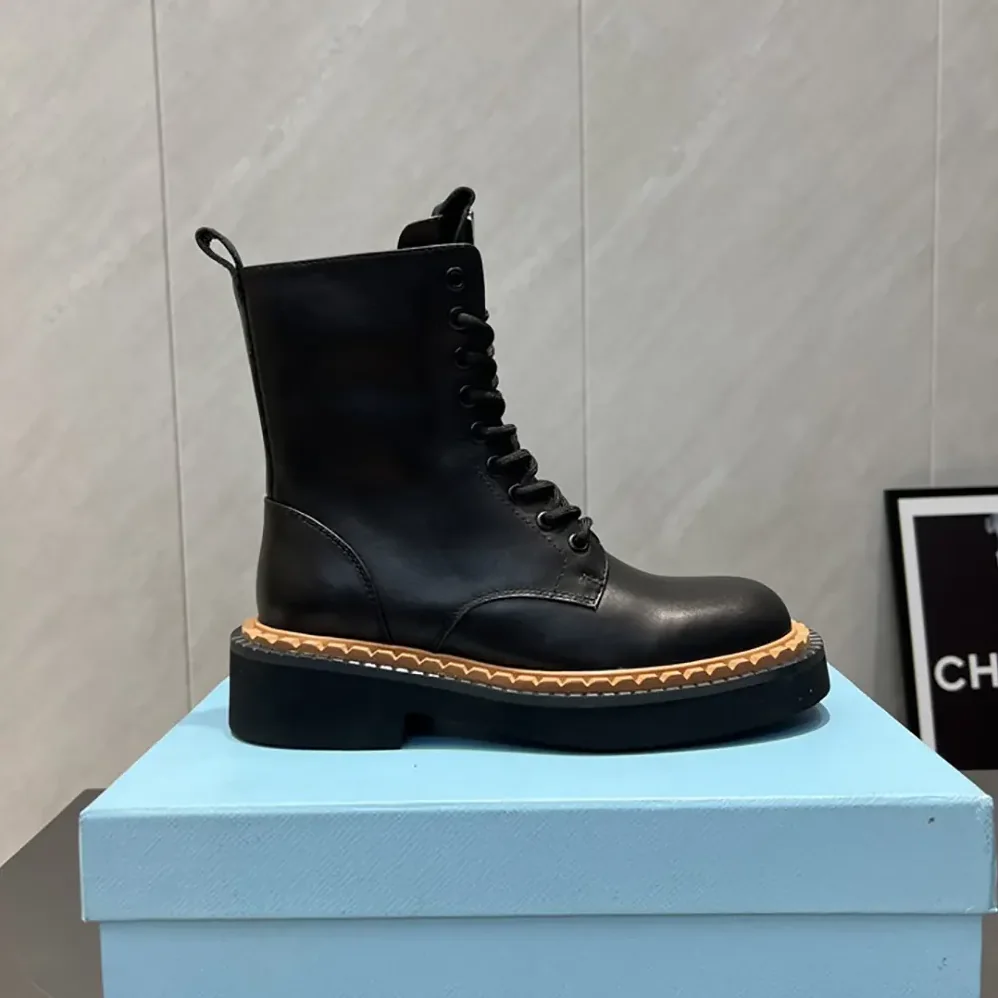 Prada Black Leather Lace-Up zip up Combat Boots for Unisex