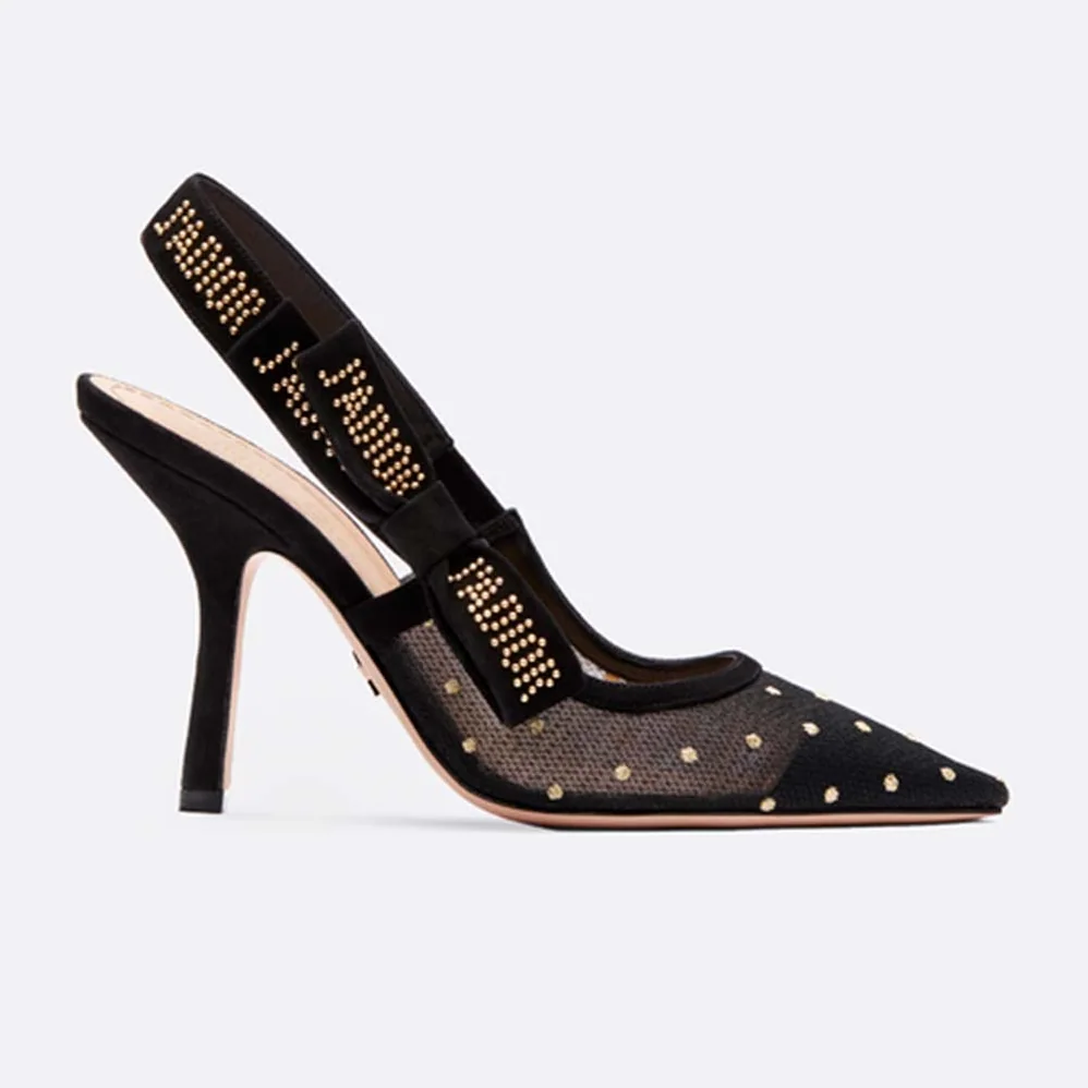 Dior J'adior Slingback Gold-Tone Dotted Swiss 10 cm Heel for Women in Black Dior J'adior Slingback Gold-Tone Dotted Swiss 10 cm Heel for Women in Black