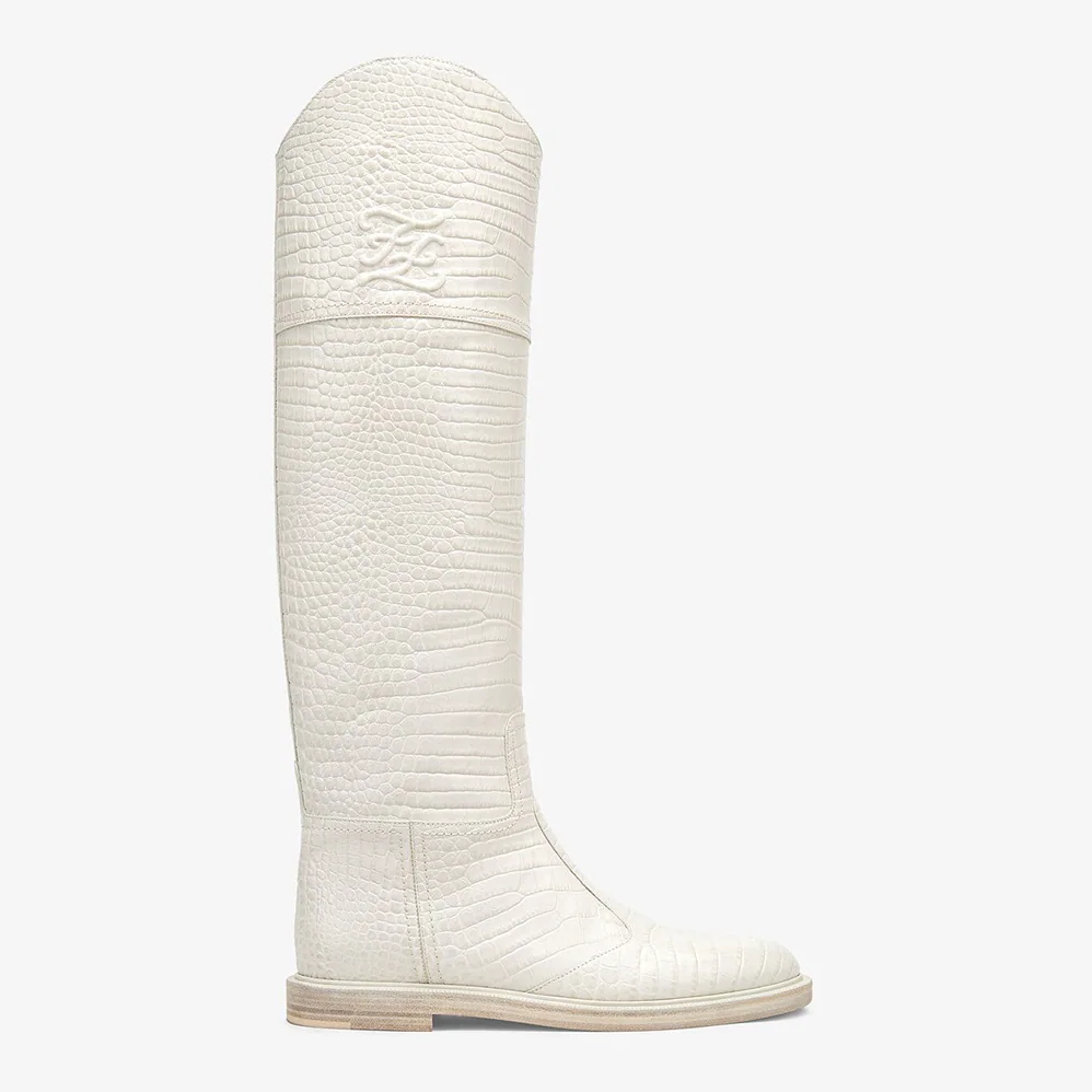 Fendi Karligraphy White Leather Boots for Women Fendi Karligraphy White Leather Boots for Women