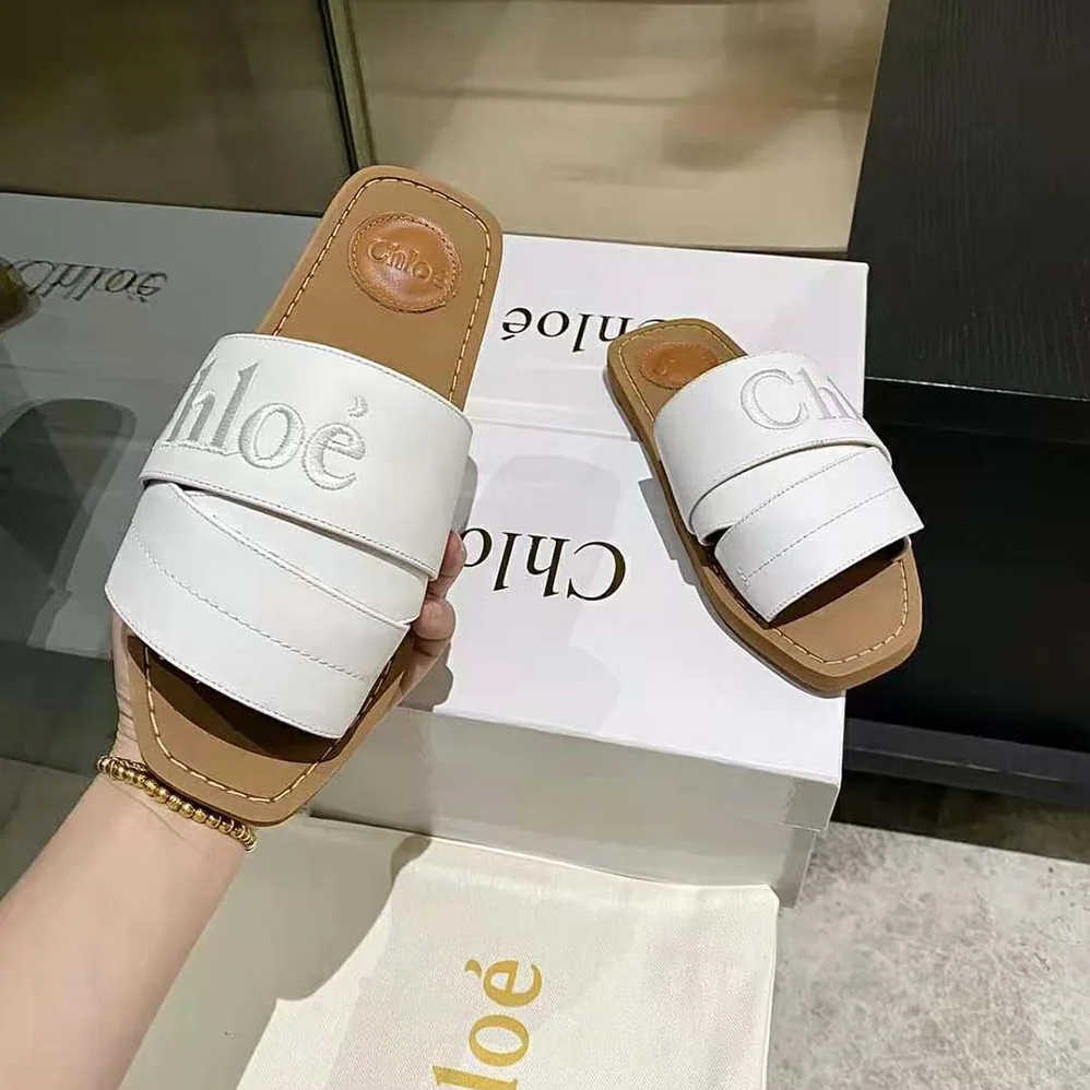 Chloe Woody Flat Mule for Women in White Chloe Woody Flat Mule for Women in White