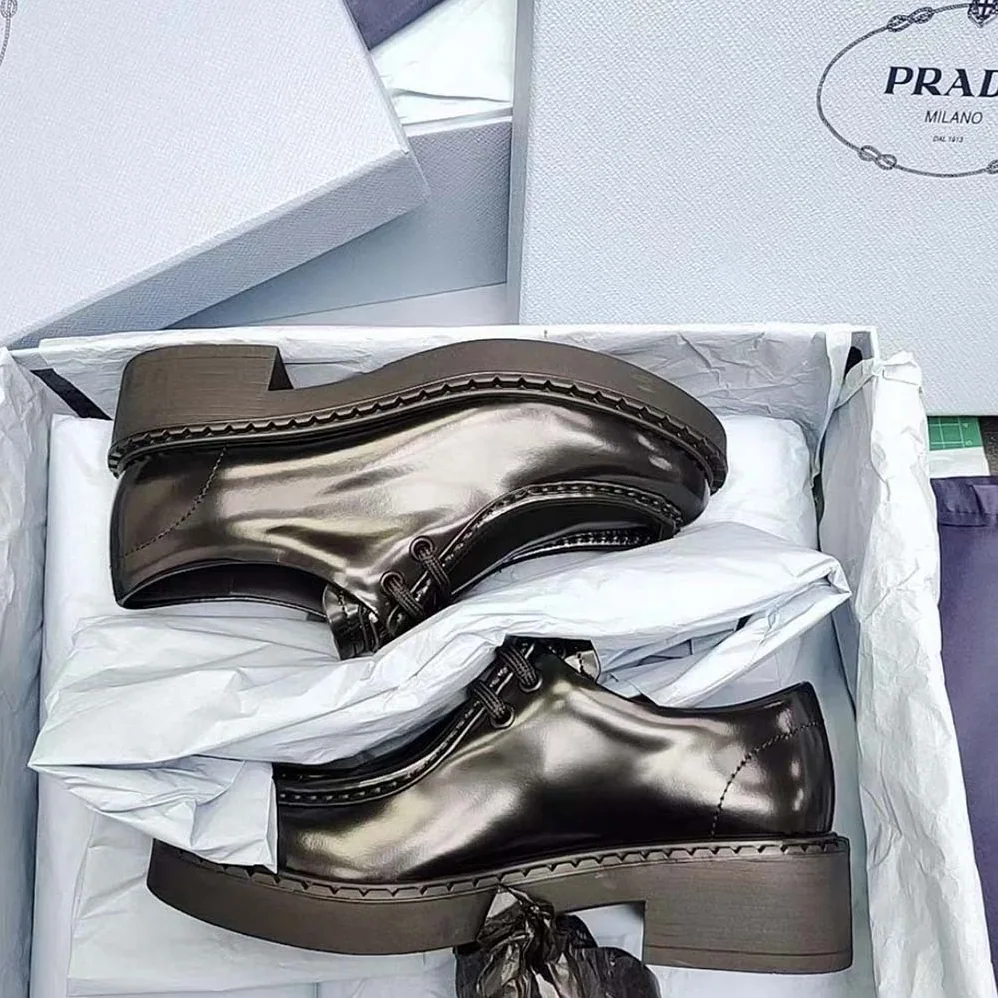 Prada Monolith Brushed Leather Lace-up Shoes for Women in Black Prada Monolith Brushed Leather Lace-up Shoes for Women in Black