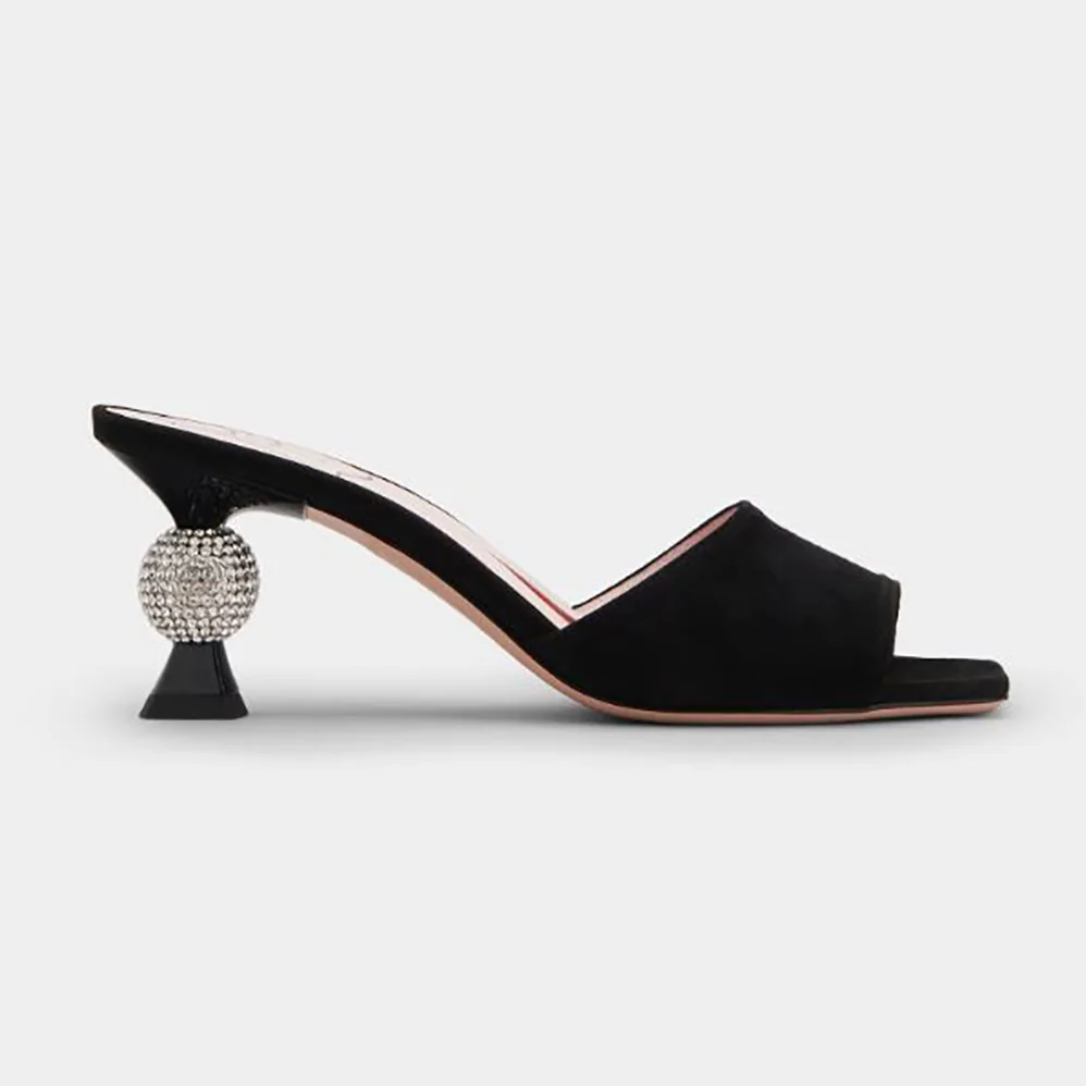 Roger Vivier Marlene Strass Mules in Suede for Women in Black Roger Vivier Marlene Strass Mules in Suede for Women in Black