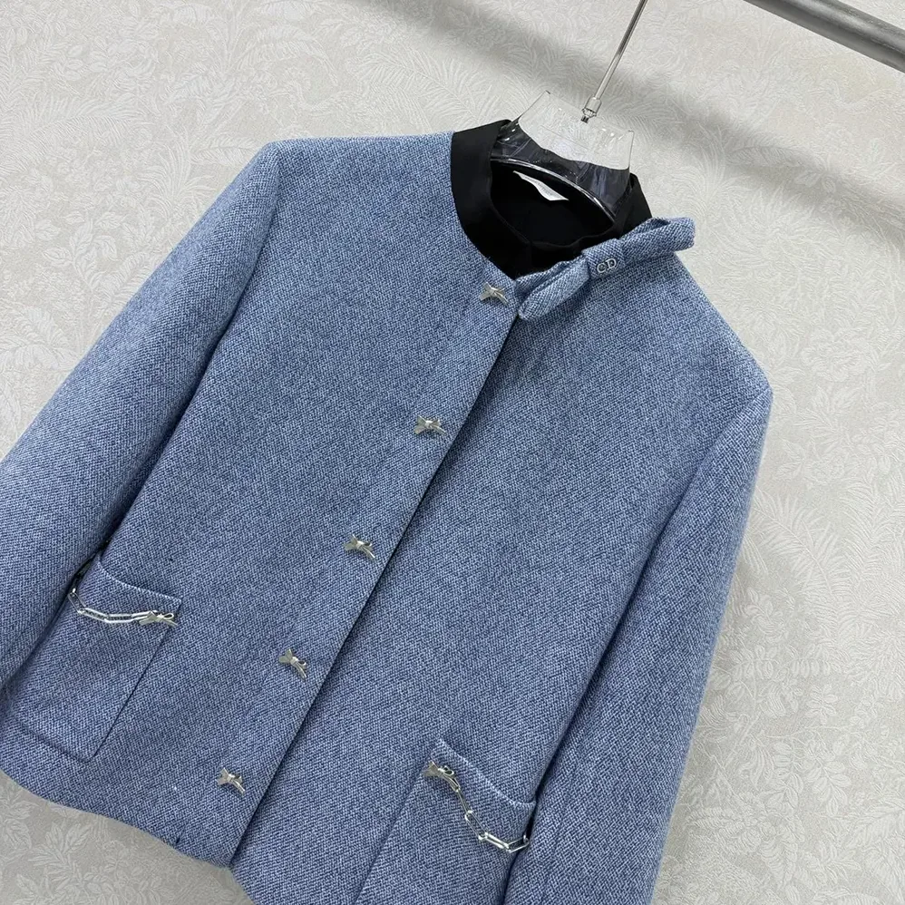 Dior Cropped Jacket Blue Virgin Wool Tweed for Women Dior Cropped Jacket Blue Virgin Wool Tweed for Women