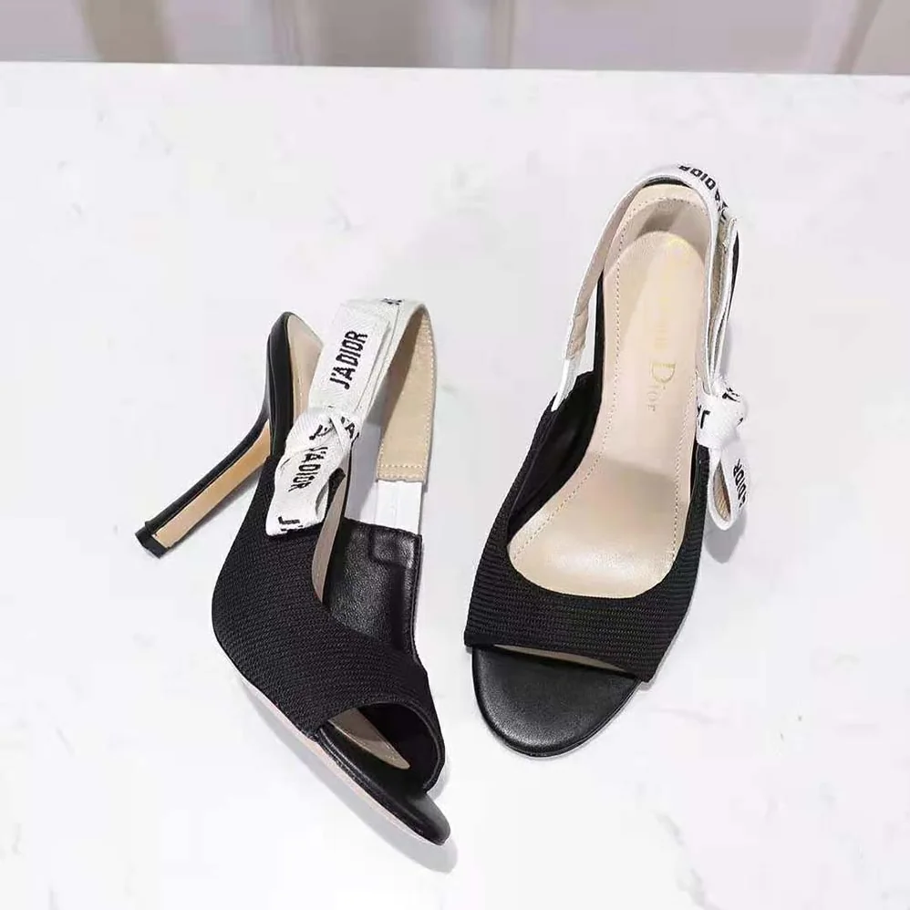 Dior J'adior Heeled Sandal Black Technical Fabric in 8.5cm Heel for Women