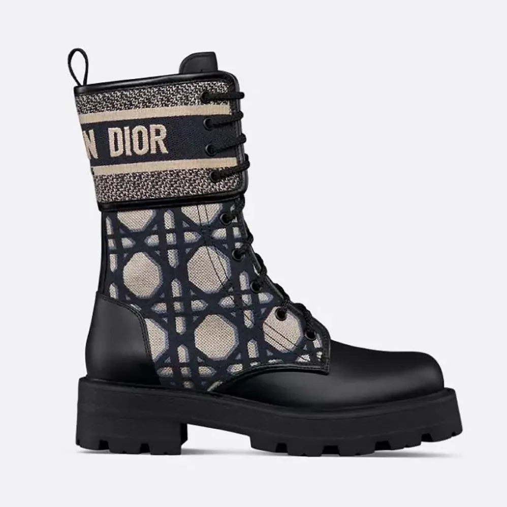 Dior D-Major Ankle Boot Black Calfskin with Deep Blue for Women Dior D-Major Ankle Boot Black Calfskin with Deep Blue for Women